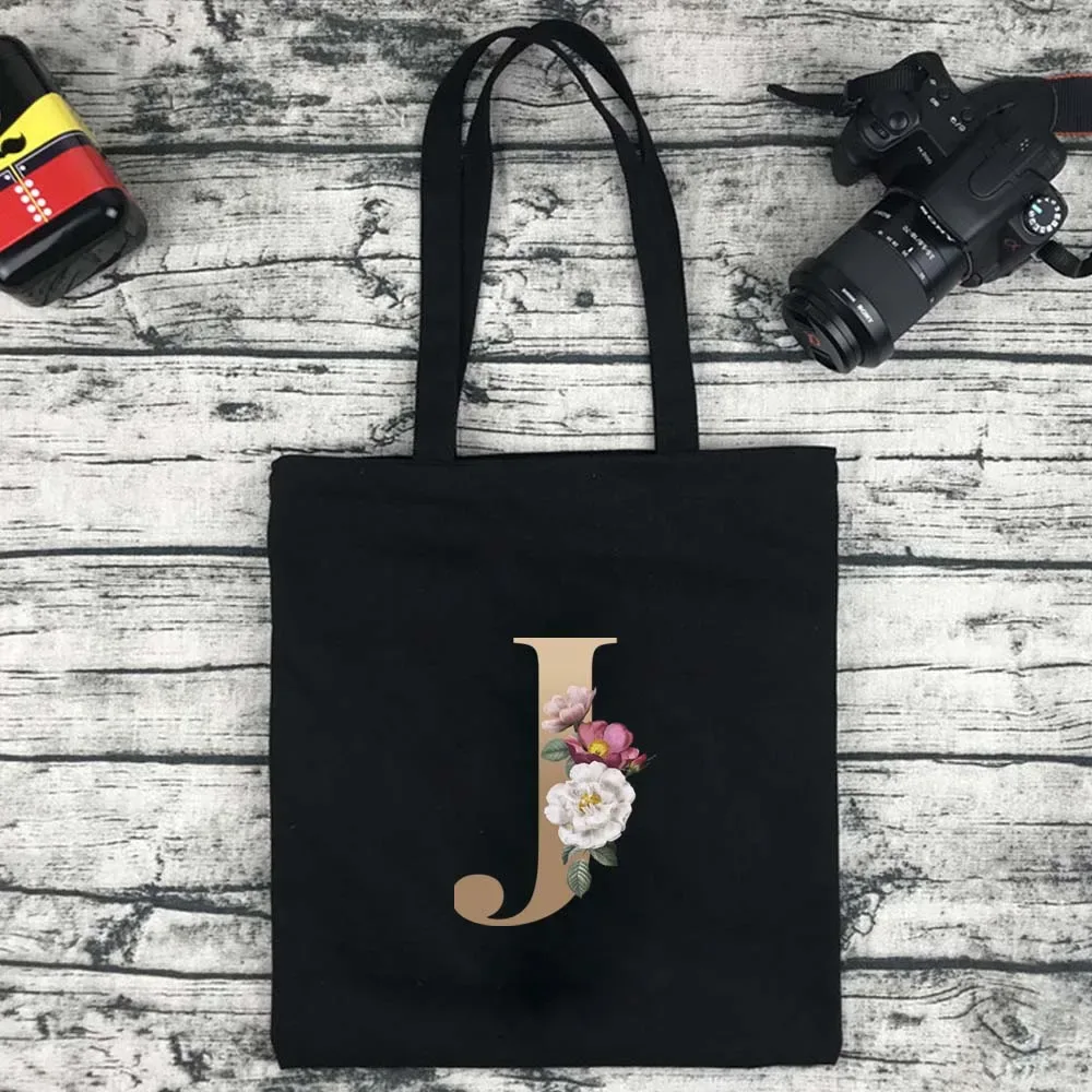 sac de shopping écologique pour femmes, sac à bandoulière portable pliable noir, sac à main réutilisable de grande capacité avec lettres, fourre-tout bolsos