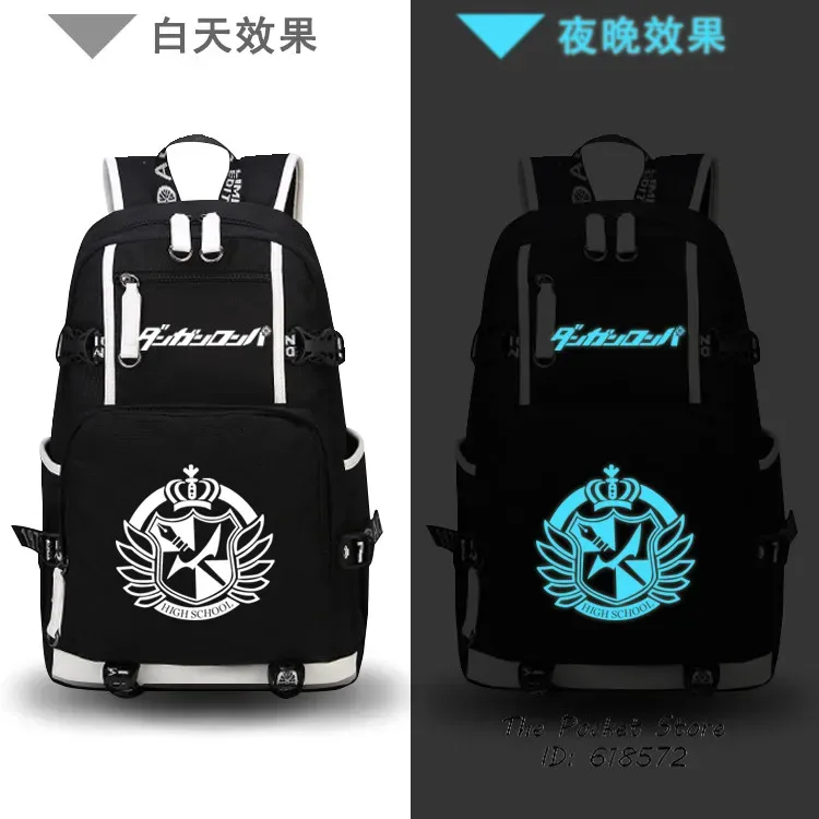 sac dos toile oxford noire dessin animé monokuma couronne ailes capacité 20 35 litres port usb bandes renfort blancs