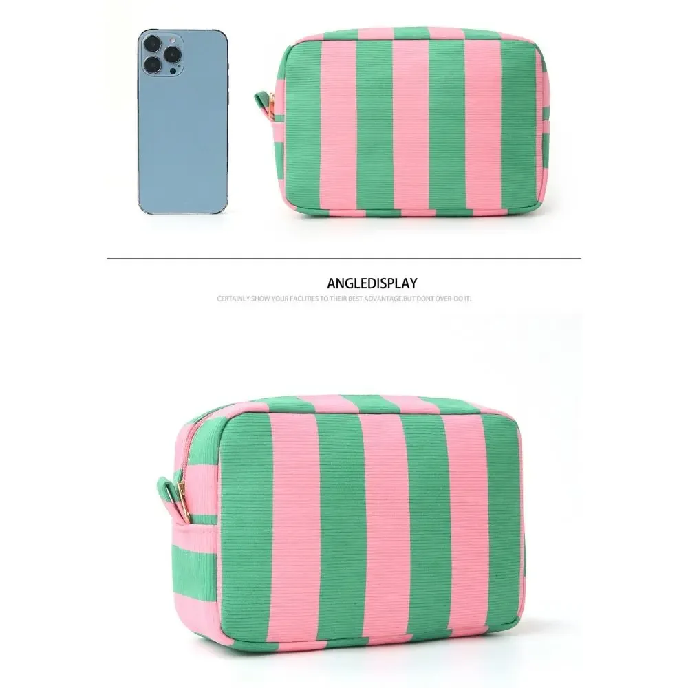 sac de rangement durable en velours côtelé noir, vert, rouge, grande capacité, sac de voyage pour maquillage, design à rayures, trousse de maquillage pour femmes et filles