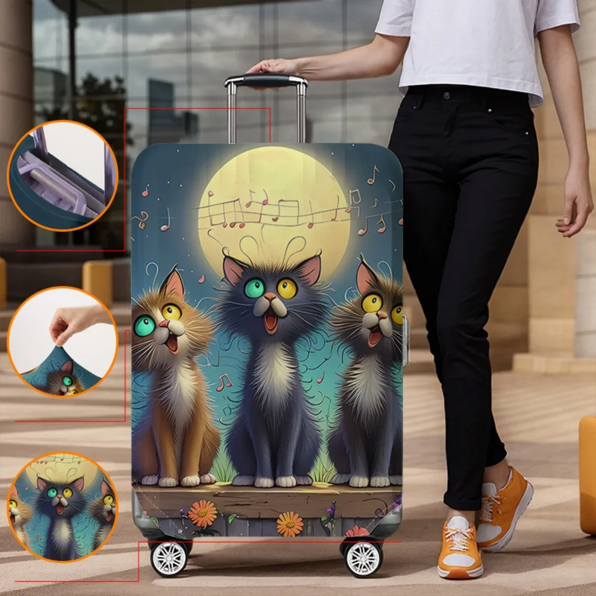housse de protection pour bagages à motif de chat, ensemble adapté aux bagages de 18 à 32 pouces, housse de poignée de valise, accessoires de voyage