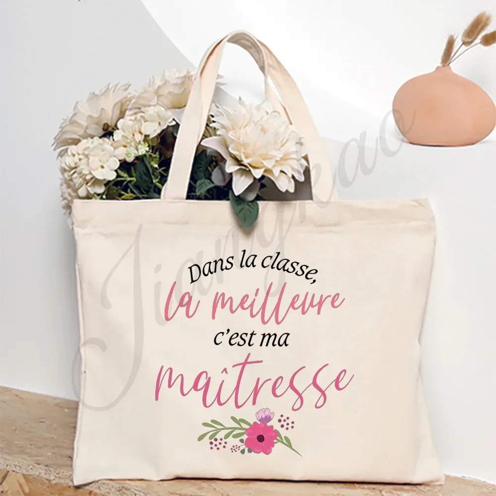 merci enseignant français impression femmes sac à bandoulière toile sacs à provisions femmes sacs à main sac fourre-tout réutilisable meilleurs cadeaux pour maitresse