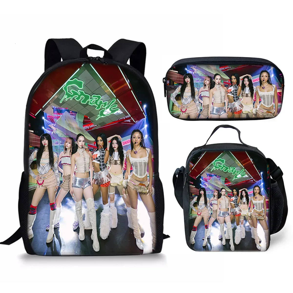 sac à dos scolaire classique populaire kpop katseye imprimé 3d, ensemble de 3 pièces, sac à dos pour ordinateur portable, sac à déjeuner, trousse à crayons