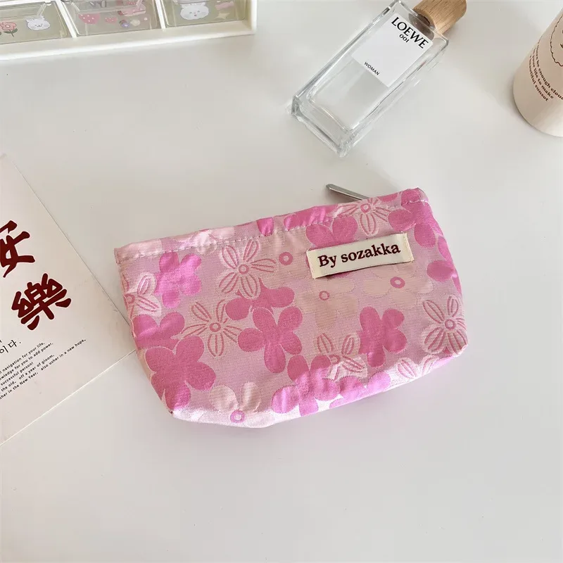 sac de rangement pour cosmétiques de voyage pour femmes, fleurs en relief français, portefeuille mignon, kits de maquillage, sacs à main, étui à crayons pour téléphone, sac d'évaluateurs