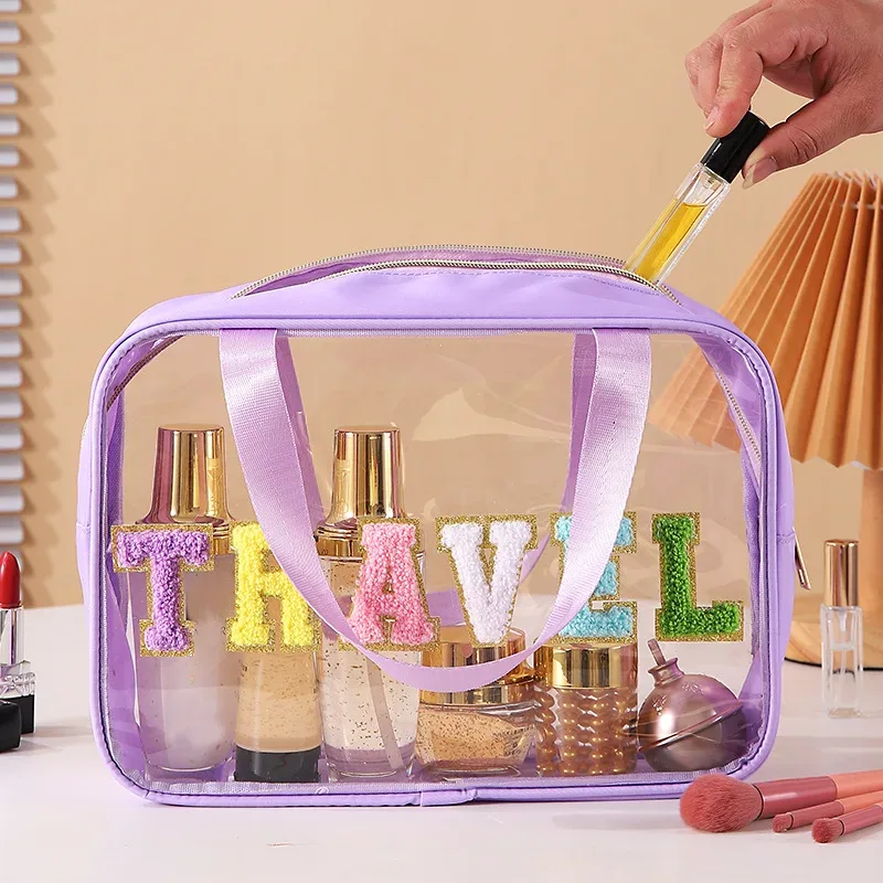 trousse de toilette de maquillage transparente, sacs de bain de plage de natation, sac de lavage de voyage portable, étui à cosmétiques en cuir pu, pvc étanche, nouveau