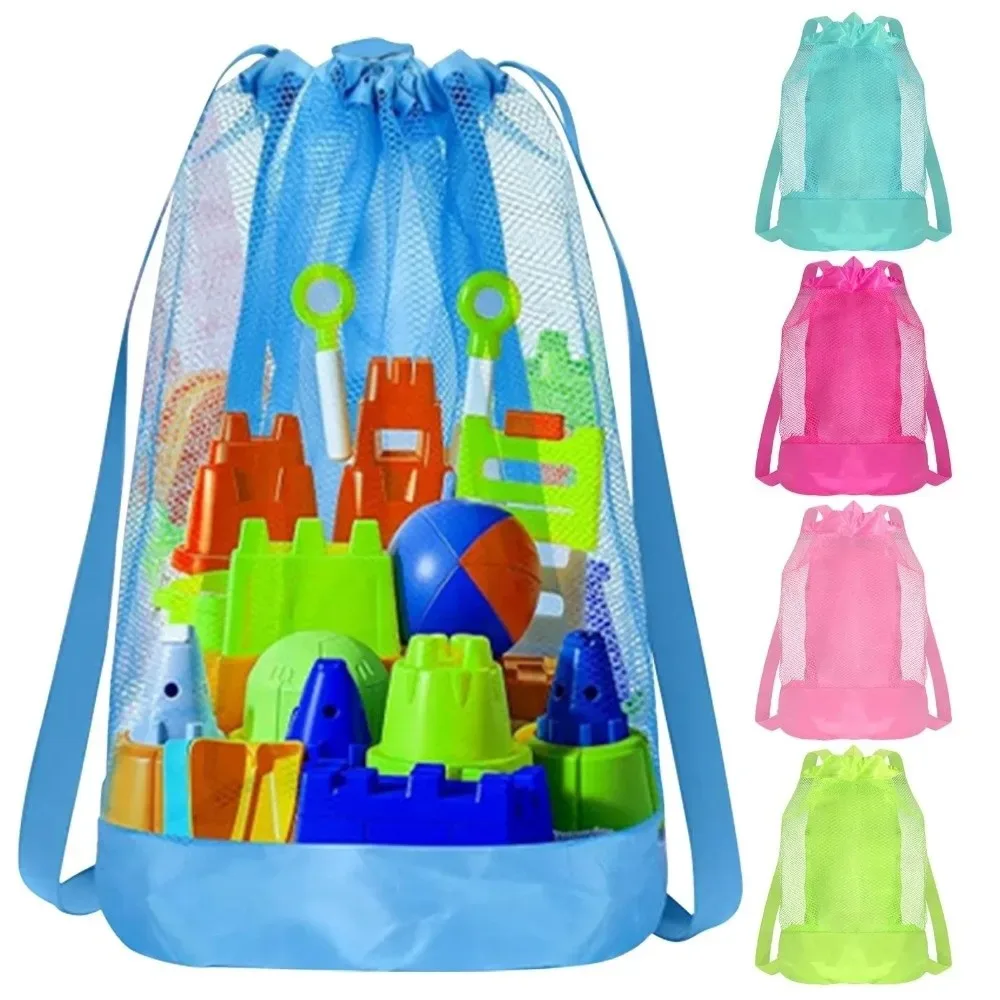 sac à dos de plage résistant au sable, fermeture à cordon extra-large, sacs de rangement de plage, sangles réglables, sacs à dos en filet de voyage