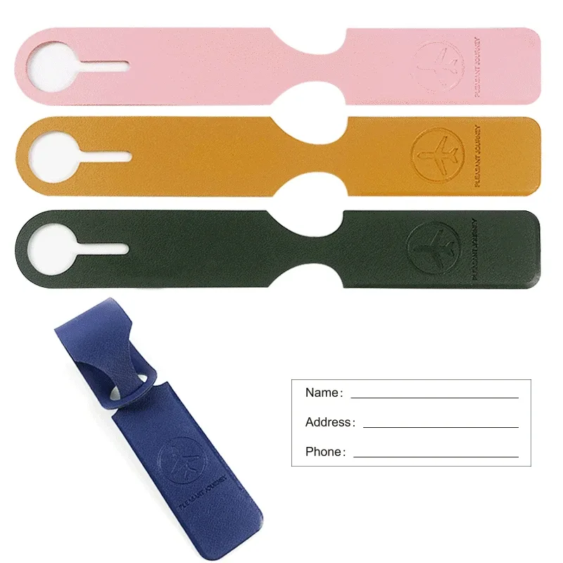 étiquette de valise en cuir pu, pendentif de sac à main, longue étiquette de bagage, étiquettes d'adresse d'identification de nom, accessoires de voyage de vacances de vol