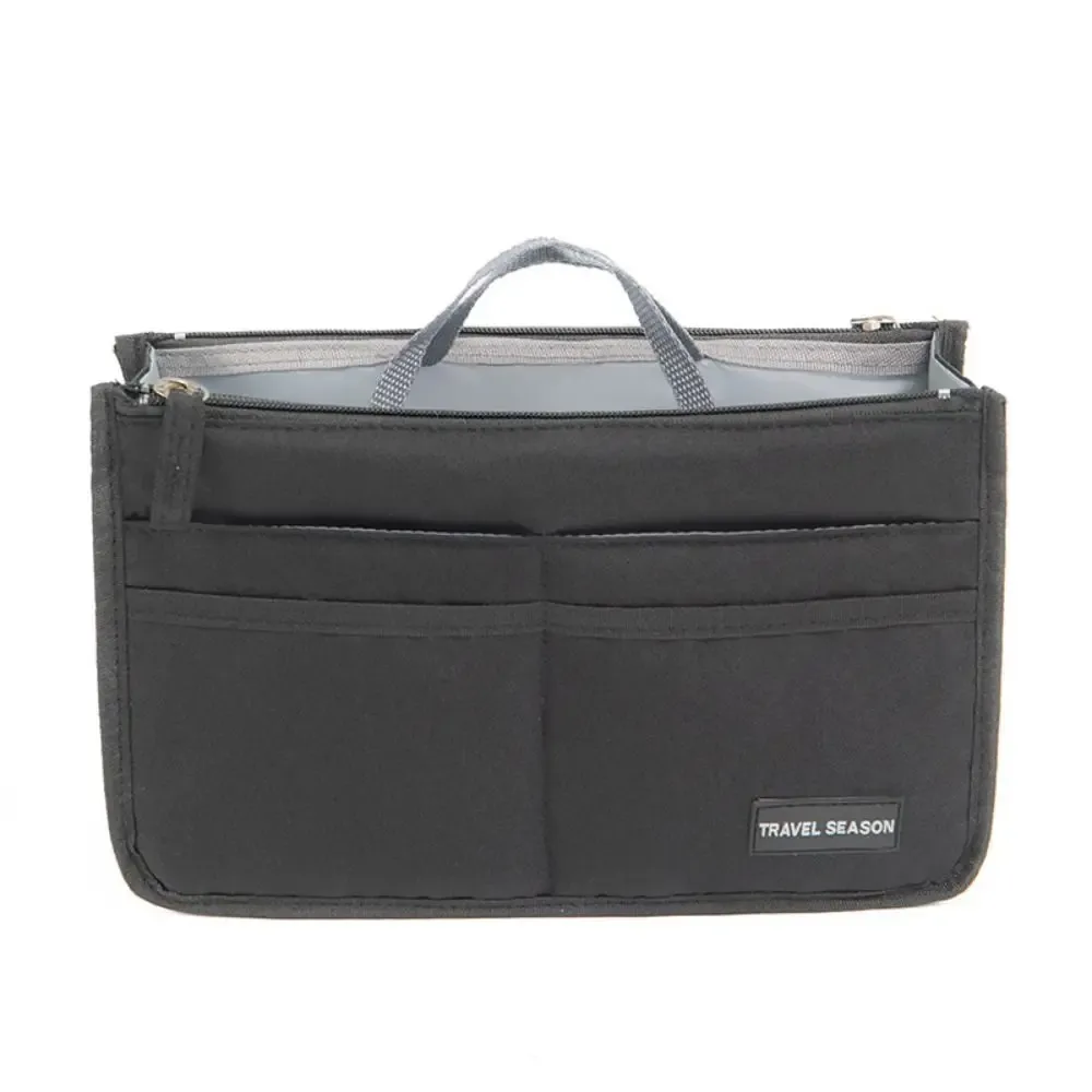 trousse de toilette de voyage portable en polyester, sac à cosmétiques étanche à double fermeture éclair, organisateur de sac d'insertion de grande capacité