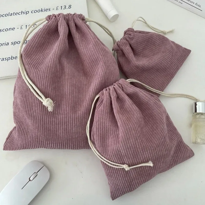 sacs cosmétiques en velours côtelé de couleur unie avec cordon de serrage, sac de rangement pour cadeaux de noël, sac de voyage, organiseur de maquillage, pochette pour rouge à lèvres