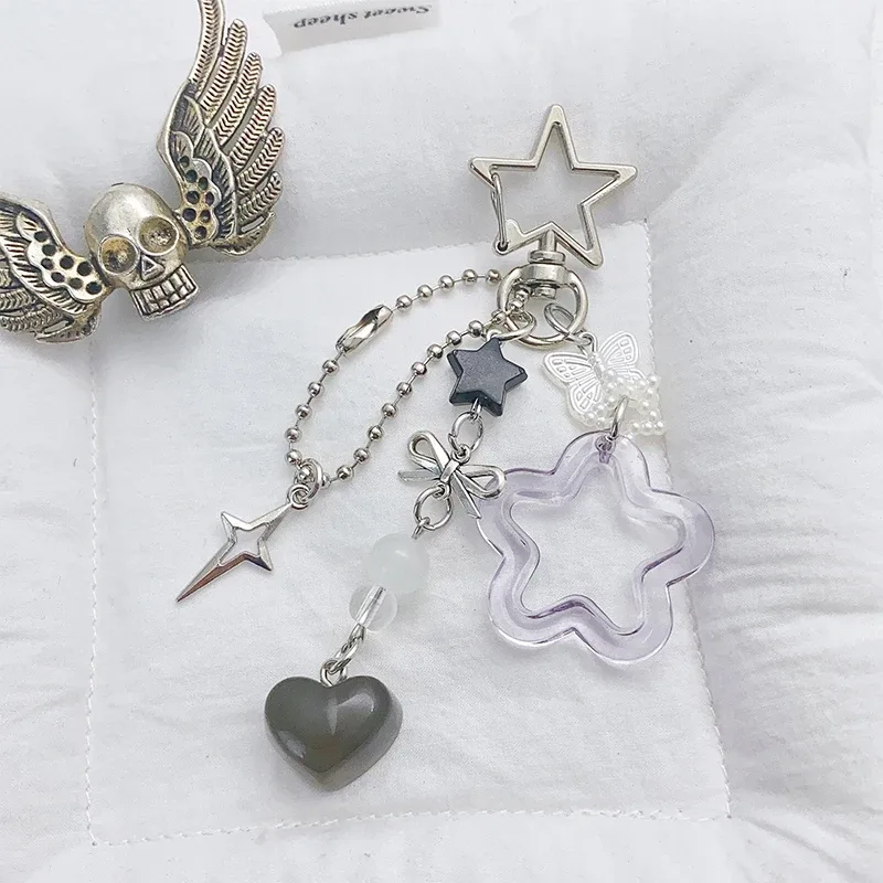 porte-clés breloque mignon et simple en forme d'étoile, cœur ou nœud papillon, pendentif kawaii pour femme, décoration exquise pour sac à dos, cadeau