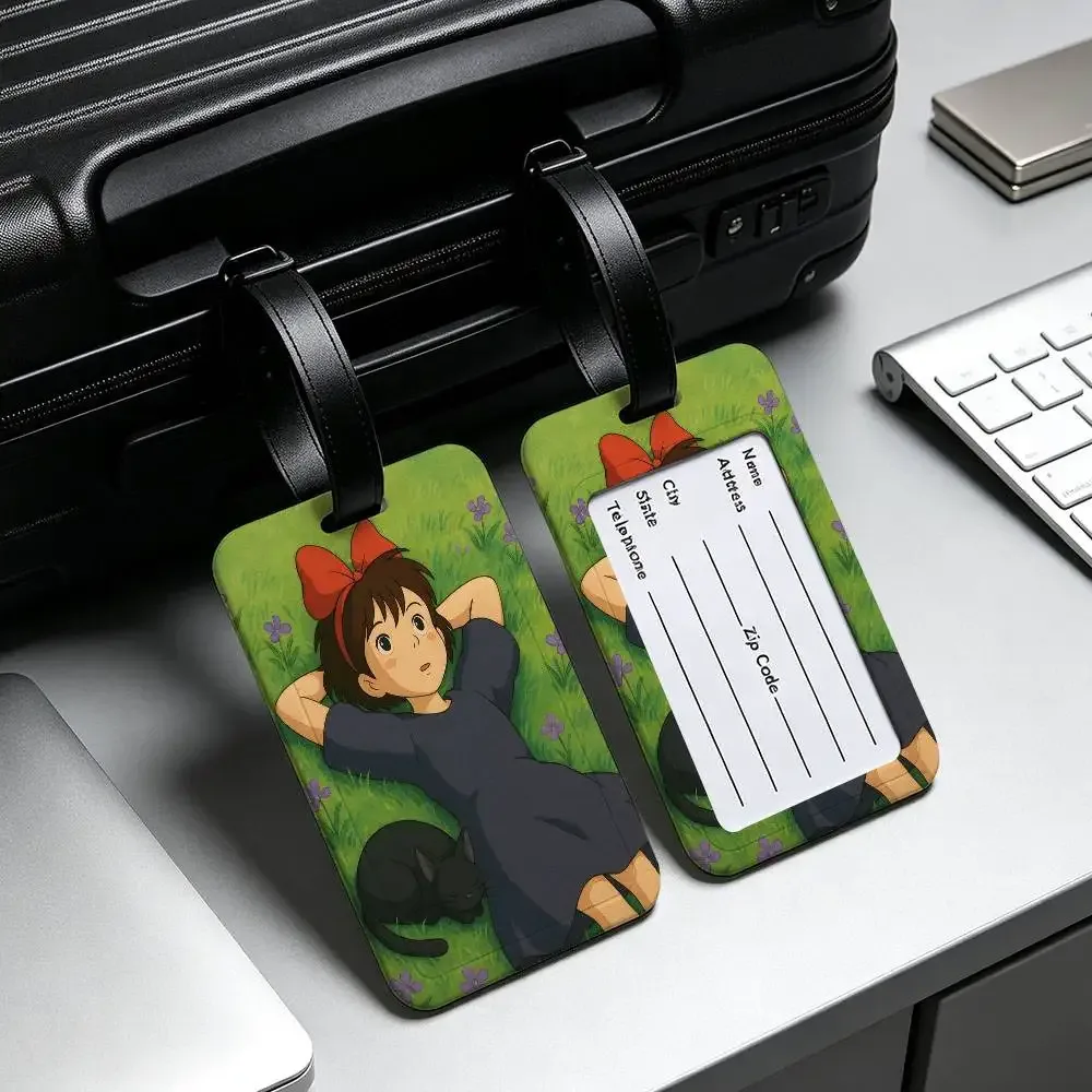 étiquette de bagage en pvc du film d'animation k-kikis d-delivery service avec carte d'information, étiquette d'identification anti-perte pour bagages et sacs d'école.