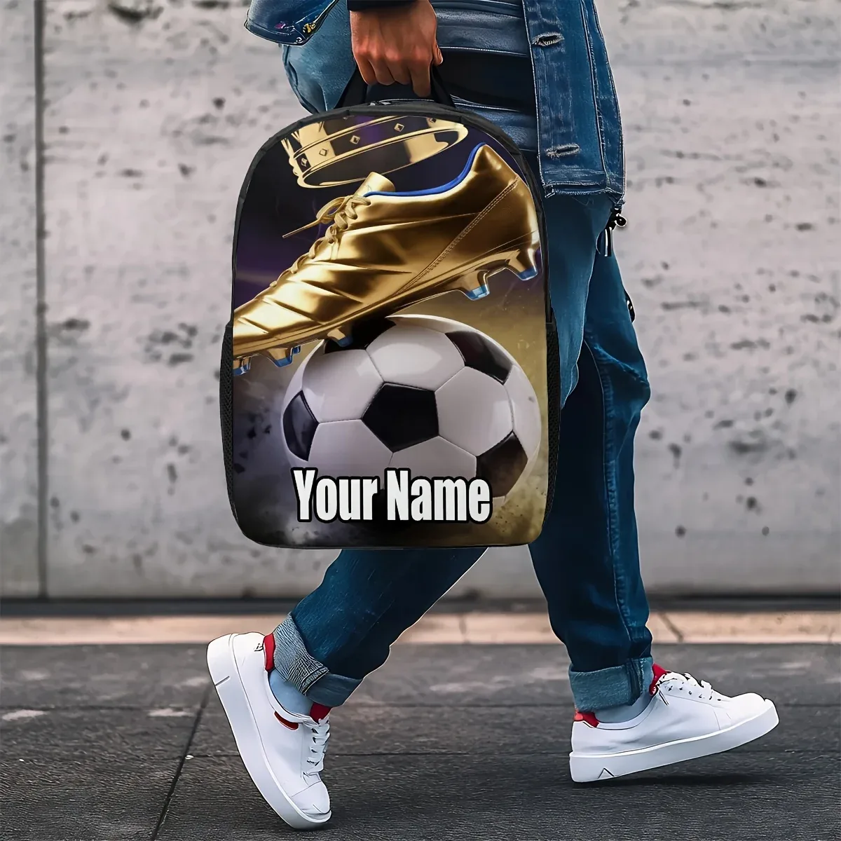 sac à dos de football doré personnalisé sur mesure, personnalisé avec vos noms et textes, grand sac à dos, sur sac à dos