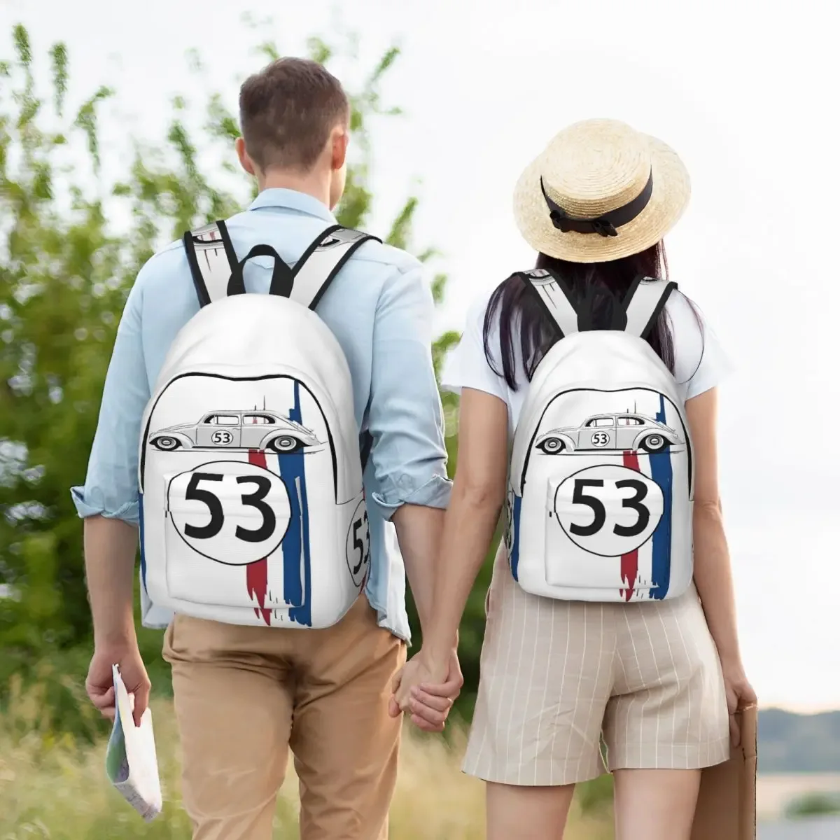 herbie numéro 53 sac à dos pour hommes femmes adolescent école randonnée voyage sac à dos course voiture rayure collège sac à bandoulière avec poche