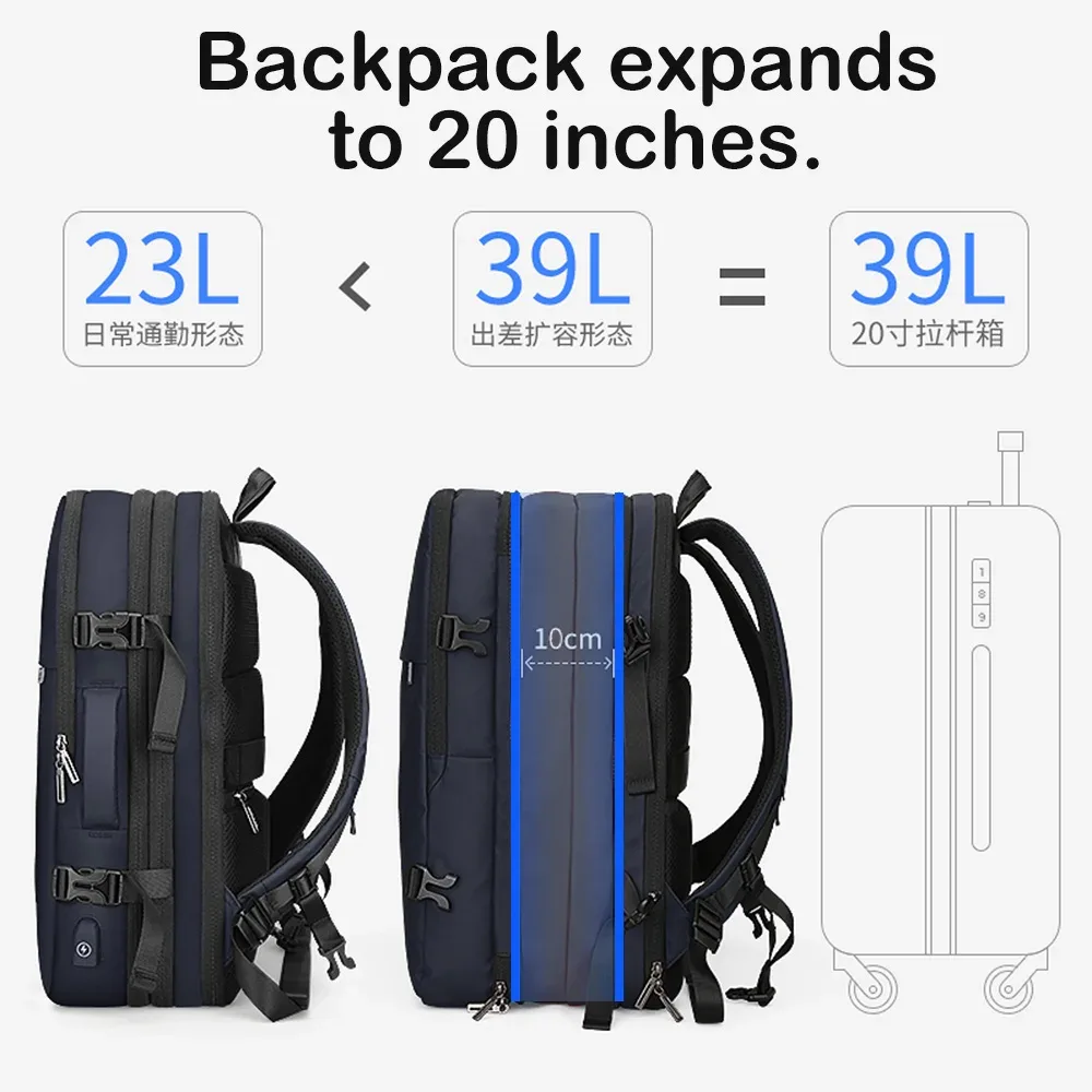 heroic knight – sac à dos de voyage extensible pour hommes, sac à dos de travail de grande capacité pour ordinateur portable 15.6, étanche, cartable d'université décontracté