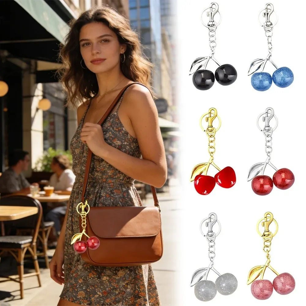 nouveau porte-clés cerise scintillant en résine, bijou diy, finition pailletée, pour clés de voiture, décoration de sac à dos