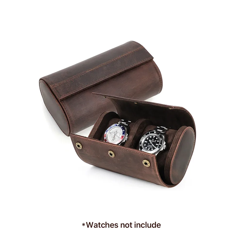 boîte à montre en cuir véritable, organisateur de rangement de montre portable rétro voyage montre rouleau étui support détachable pour hommes femmes