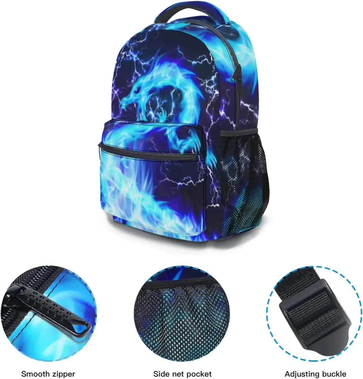sac à dos dragon bleu, sac à livres à éclairage cool pour enfants, adolescentes, filles et garçons, cadeaux de retour à l'école pour 2e 3e 4e 5e 6e année