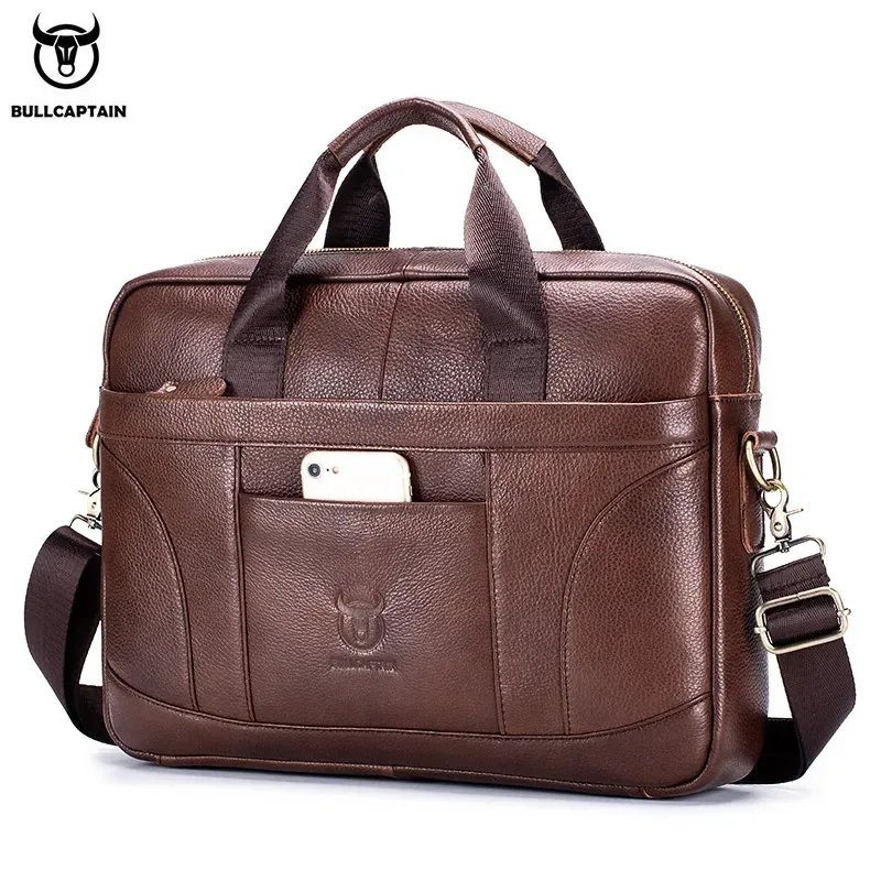 Porte documents Cuir Vraie Vache Marron Clair Fermeture Éclair Bandoulière Amovible Porte Outils Voyage Bureau