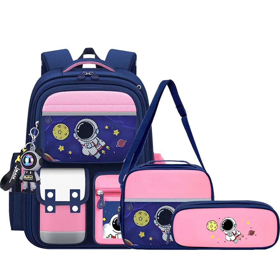 sac dos nylon astronaute étoiles bleu foncé pochette déjeuner pochette crayons sacs scolaires grande capacité préppy