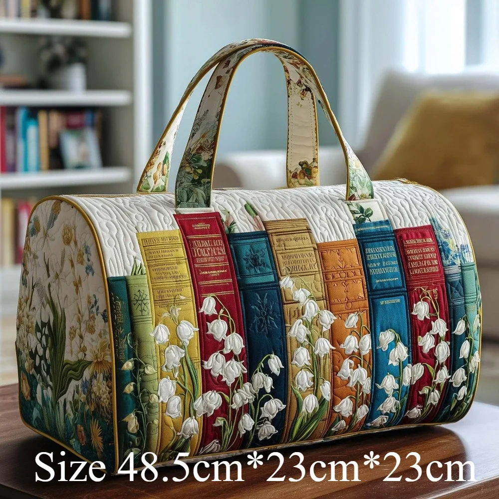 sac fourre-tout matelassé à motif de livre imprimé en 3d, sac de voyage à motif floral en relief, sac de week-end vintage, sac de sport, sac de yoga, sac de voyage pour la nuit