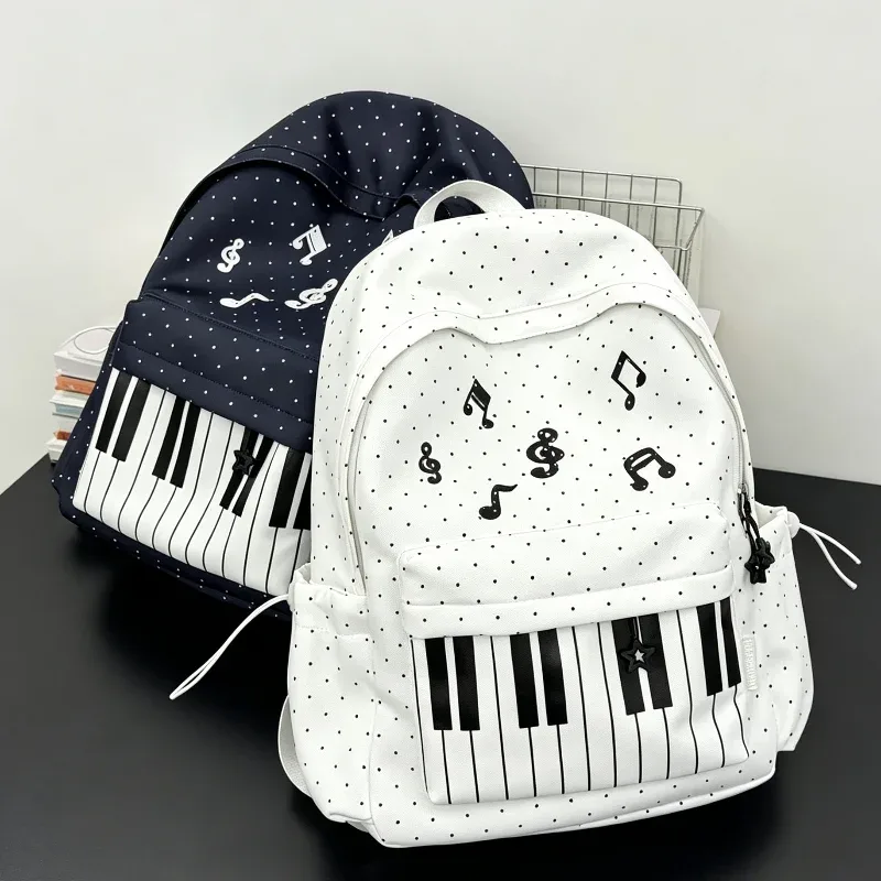 sac à dos à touches de piano à pois, sac à dos de style japonais à blocs de couleur, sac à dos en forme de piano de style scolaire, grand sac de voyage pour femmes