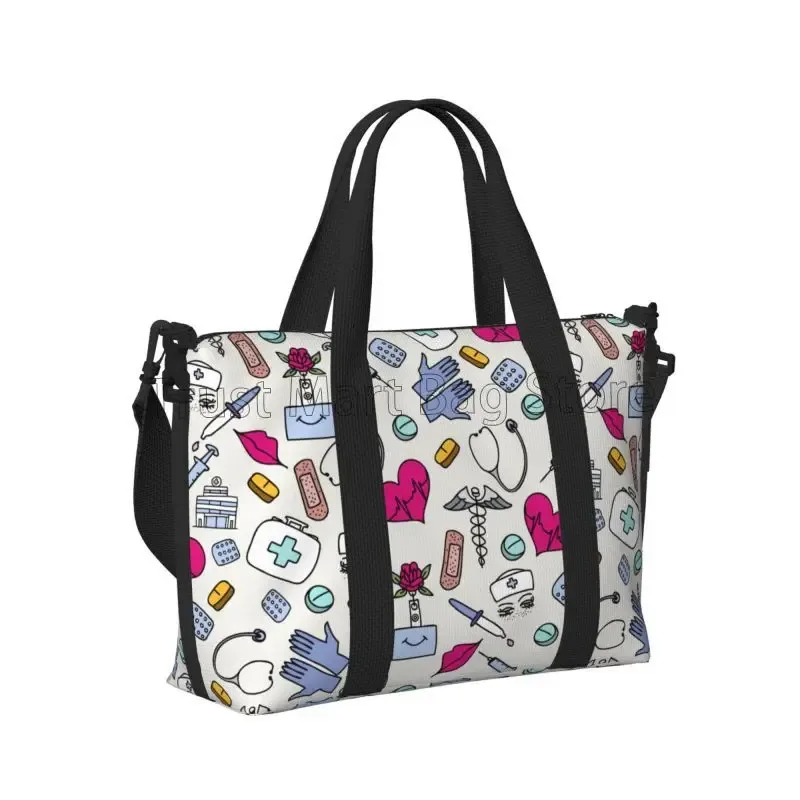 sac de voyage sur le thème médical d'infirmière, fourre-tout pour le sport, la salle de sport, léger et étanche, sacs de nuit pour week-end pour femmes