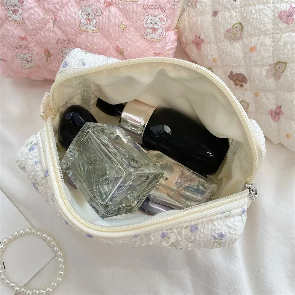 sac de maquillage à fleurs roses pour femmes, mignon, organisateur de voyage, pièces de monnaie cosmétiques, pochette pour filles, sacs à cosmétiques carrés à fermeture éclair de dessin animé mignon