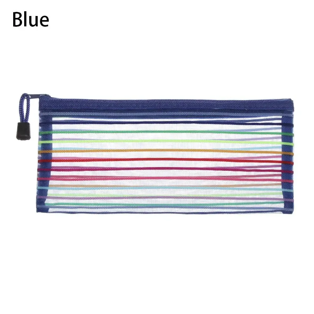 pochette rangement crayons polyester transparent rayures arc ciel fermeture glissière voyage cosmétiques stylos maquillage