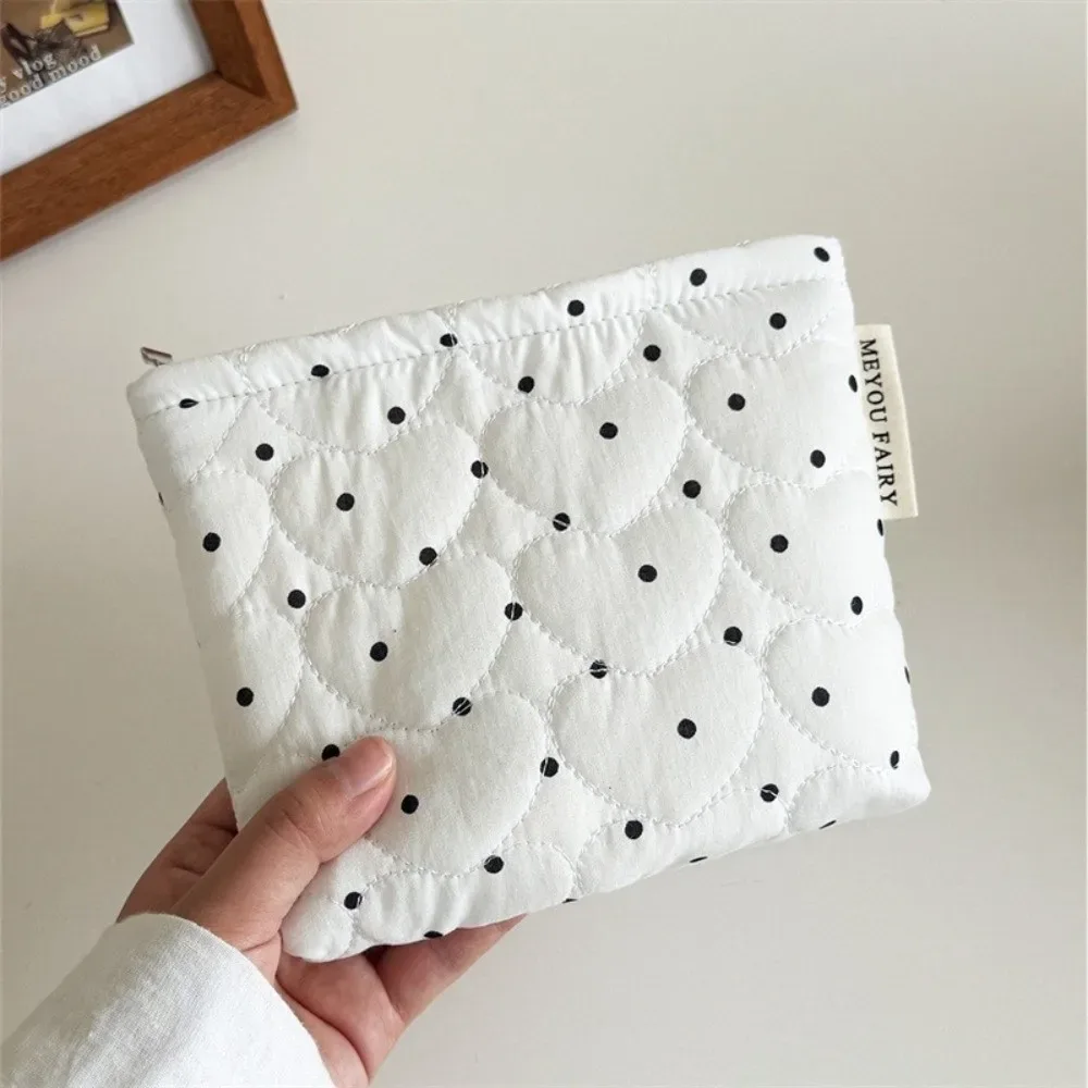 pochette de maquillage matelassée à pois, ultralégère, grande capacité, pochette cosmétique portable, sac à rouge à lèvres de voyage