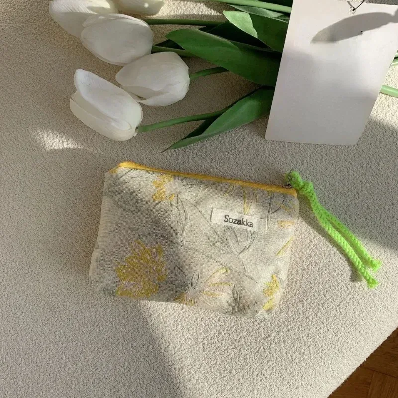 petit sac de maquillage cosmétique, mini sacs de rangement floraux en coton pour femmes, étui de maquillage pour rouge à lèvres, petit porte-monnaie pour enfants, pochette pour pièces de monnaie
