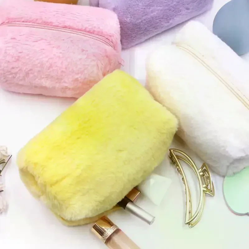 sacs de maquillage en peluche pour femmes, sac à cosmétiques de voyage souple, étui de rangement pour dames et filles