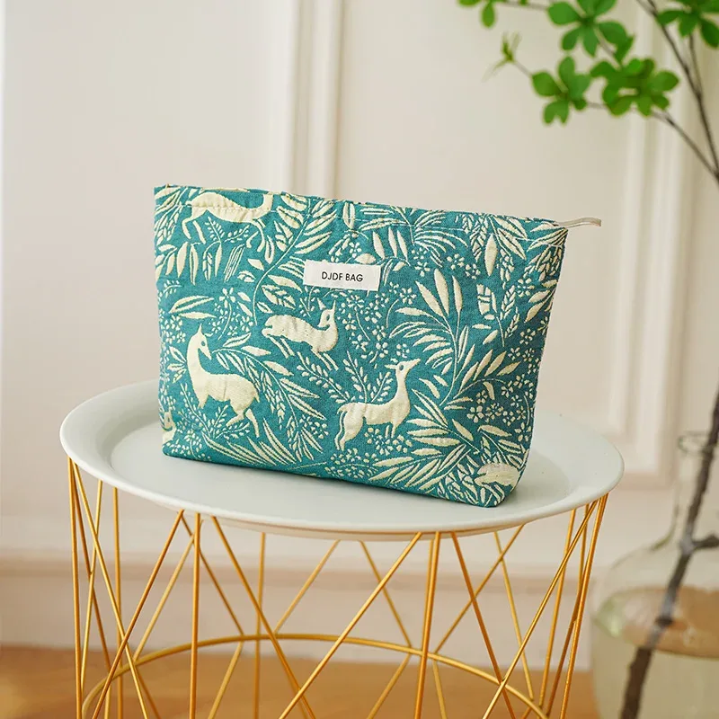 trousse de maquillage pour femmes, imprimé noble, fleurs dorées, grande capacité, rouge à lèvres, coussin d'air, sac de rangement, trousse de toilette de voyage portable