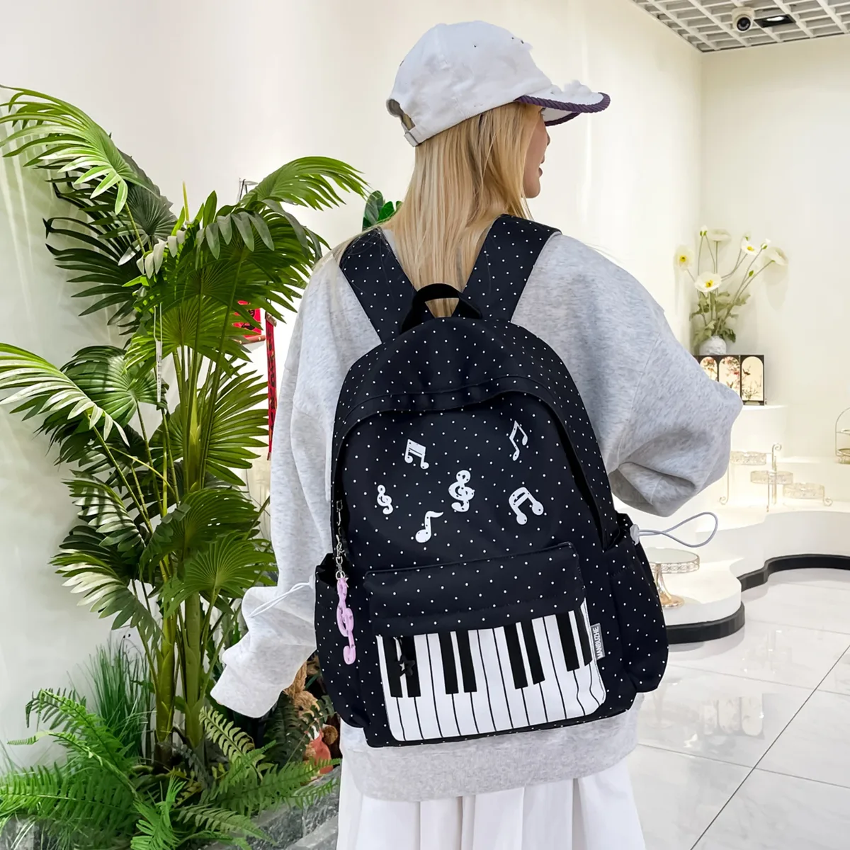 sac à dos à thème piano, sacs à dos élégants pour ordinateur portable, sac à dos décontracté à motif piano, sacs à dos scolaires à pois pour femmes et filles