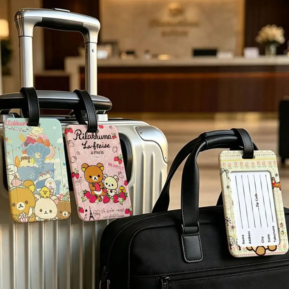 étiquette bagage plastique pvc motif rilakkuma fruits coeurs ballons rectangle poignée anti-perte voyage école usage journalier