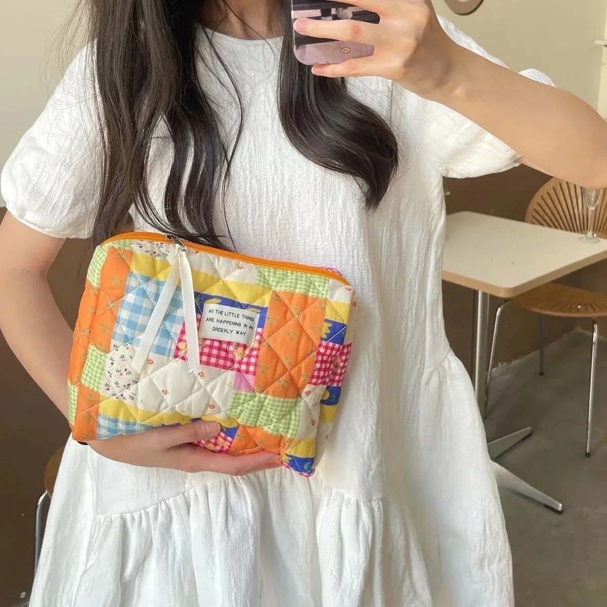 sacs à cosmétiques rétro à fleurs pour femmes, sac de rangement portable de voyage de grande capacité, trousse de maquillage à carreaux floraux pour filles