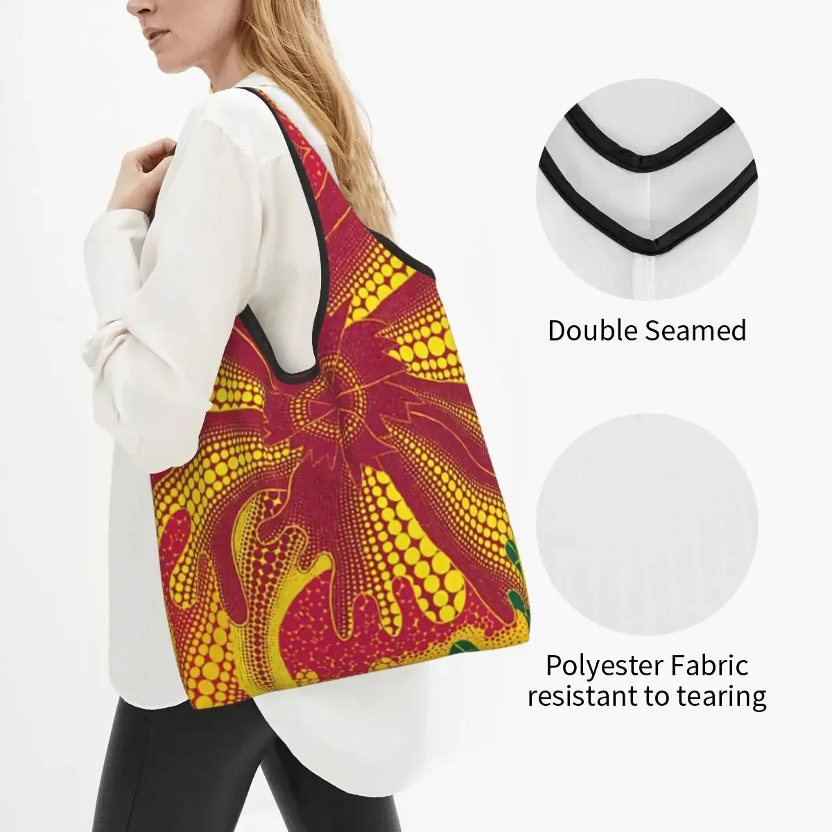 yayoi kusama-sac fourre-tout d'épicerie pour femme, sac à provisions, sacs à provisions, sac à main de grande capacité, initié à l'esthétique mignonne