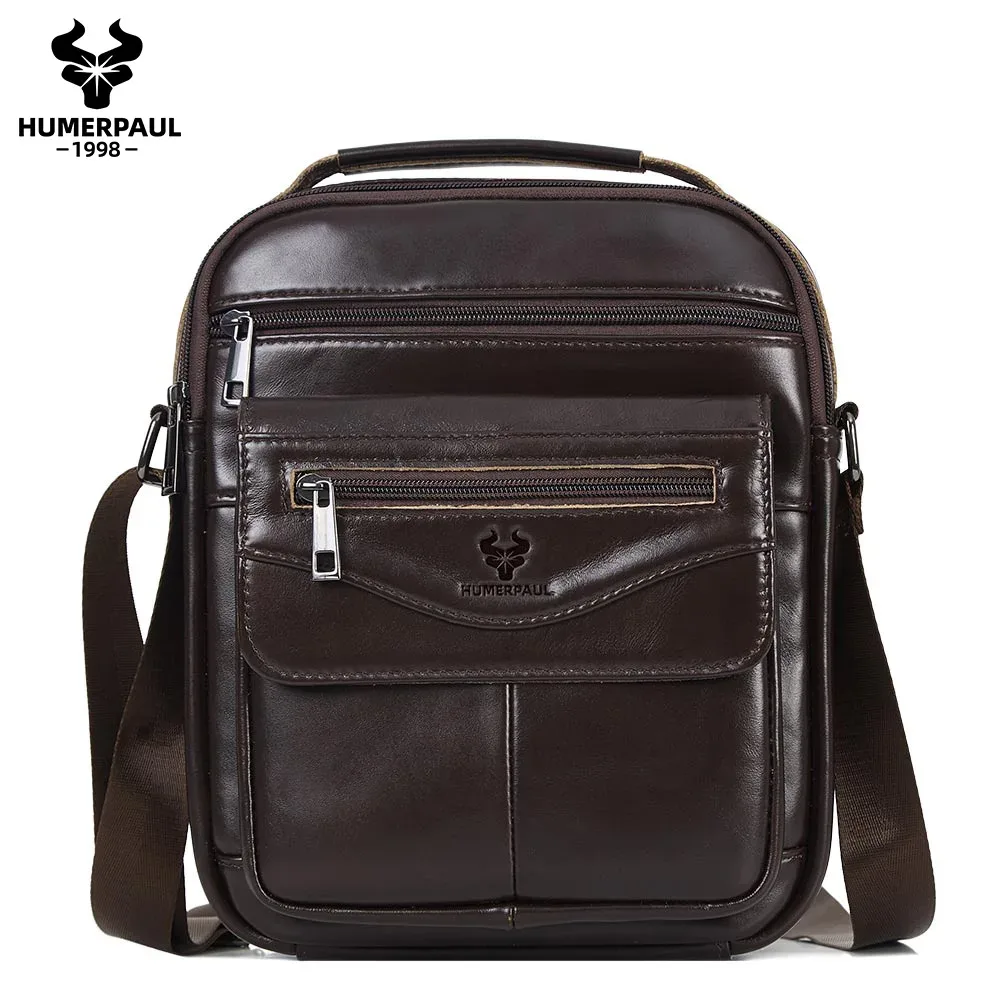 humerpaul – petit sac messager en cuir véritable pour hommes, sac à bandoulière de capacité, sac à main d'affaires pour le travail