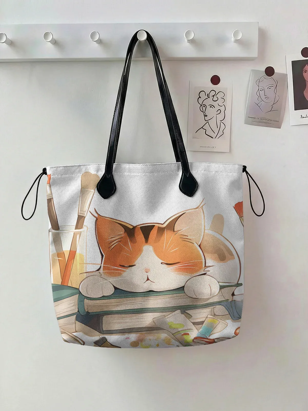 sac fourre-tout coloré à imprimé chat pour femme, grande capacité, avec poignée en cuir, sac de shopping décontracté, sac à bandoulière