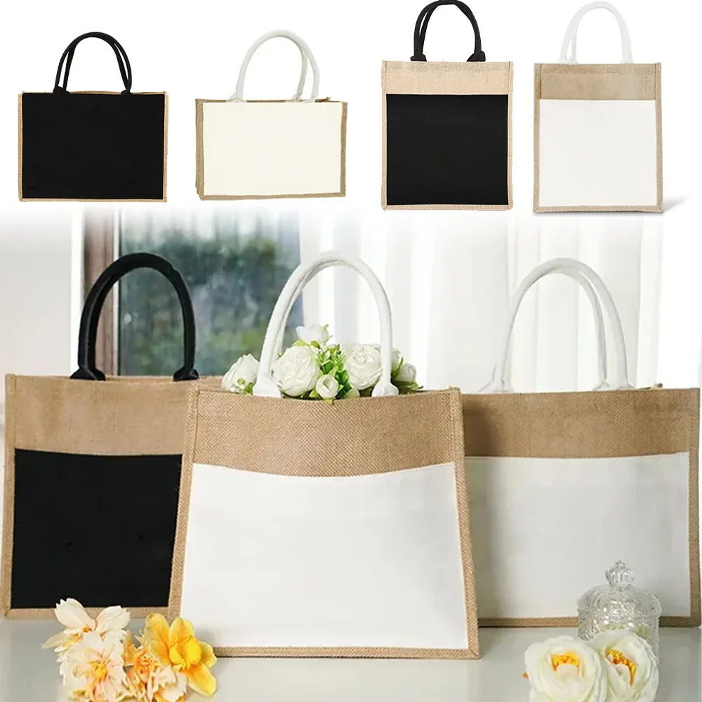 sac fourre-tout en jute, sac de shopping, sacs à main vintage, sacs de plage d'été portables, poignée réutilisable, sacs d'épicerie, plusieurs styles