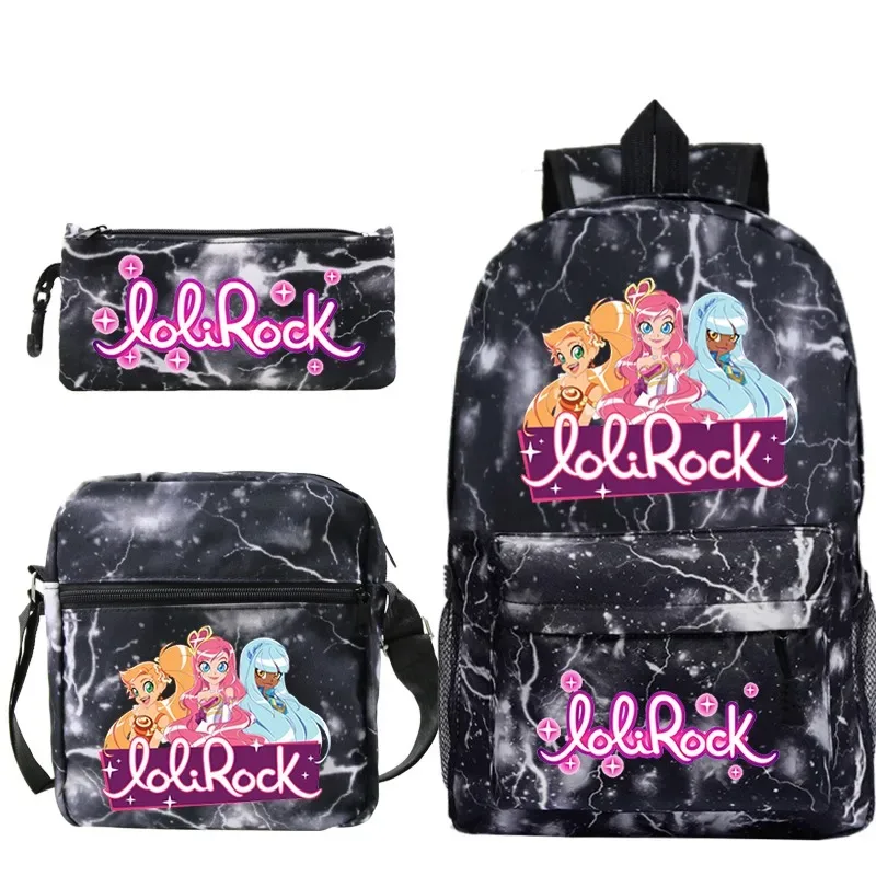 ensemble de sac à dos lolirock mignon pour garçons et filles, sacs d'école animés, sac à dos de voyage pour hommes et femmes, cadeau pour adolescents, 3 pièces