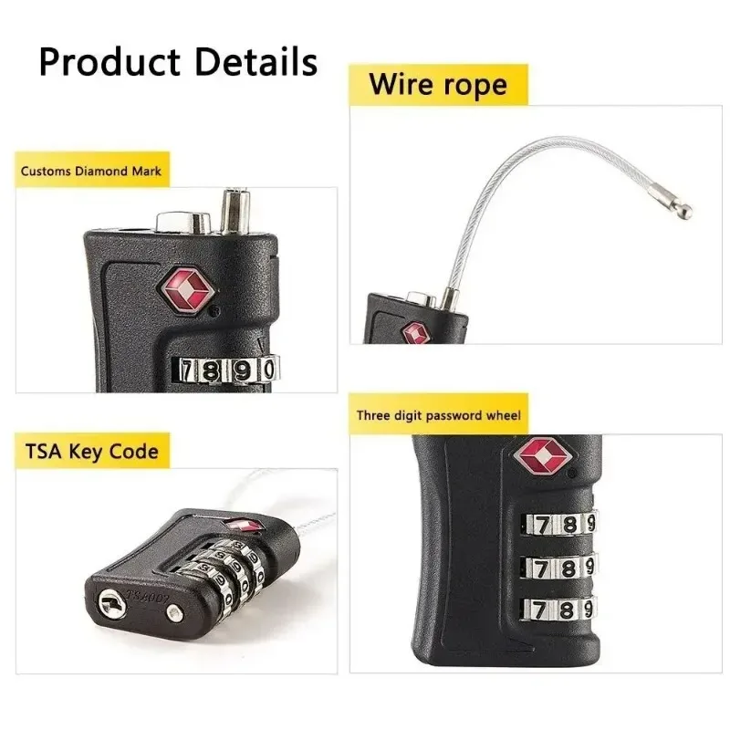 serrure tsa à 3 chiffres personnalisable en alliage de zinc, avec mot de passe numérique modifiable, antivol, portable, pour bagages et valises, idéale pour les voyages en avion.