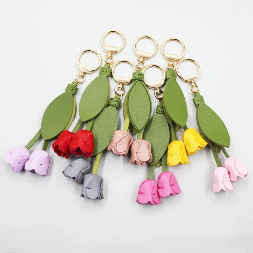 pendentif de sac sweet tulip, en cuir pu dopamine, accessoire de décoration pour sac à dos frais, accessoires assortis pour sac, lanière florale de style coréen pour fille