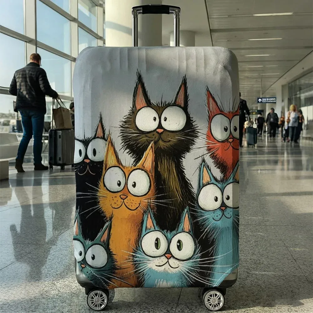housse de bagage imprimée chat de dessin animé, adaptée aux bagages de 18 à 32 pouces, manchon de poignée de bagage, accessoires de voyage