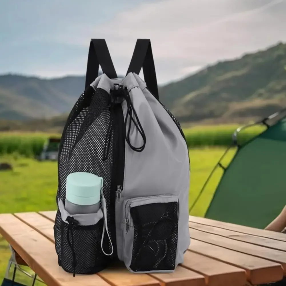 sac à dos en filet, sac de natation à cordon, sac à dos avec poche pour vêtements mouillés, sac de rangement de plage, sac de pêche en plein air