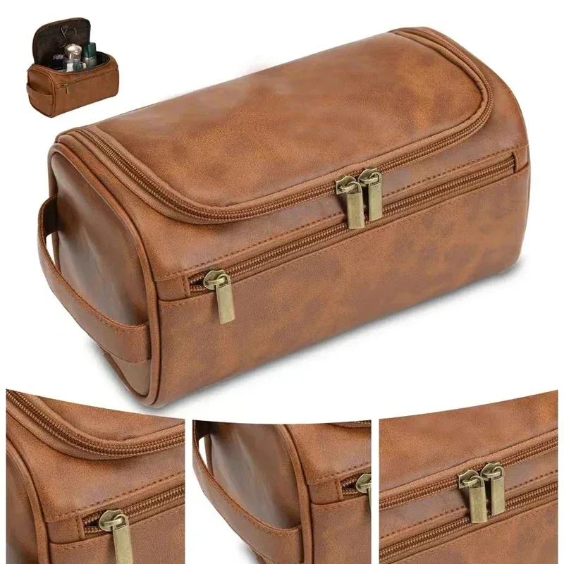 trousse de toilette en cuir pour hommes et femmes, trousse de toilette suspendue pour hommes, trousse de toilette de voyage, grande trousse à cosmétiques pour voyage