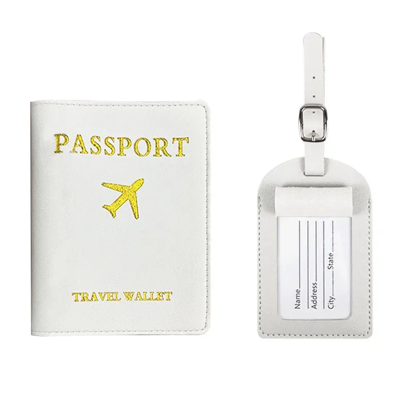 couverture de passeport de voyage en pu, étiquette d'identification de valise, sac d'embarquement, nom, adresse, porte-passeport, 2 pièces/ensemble
