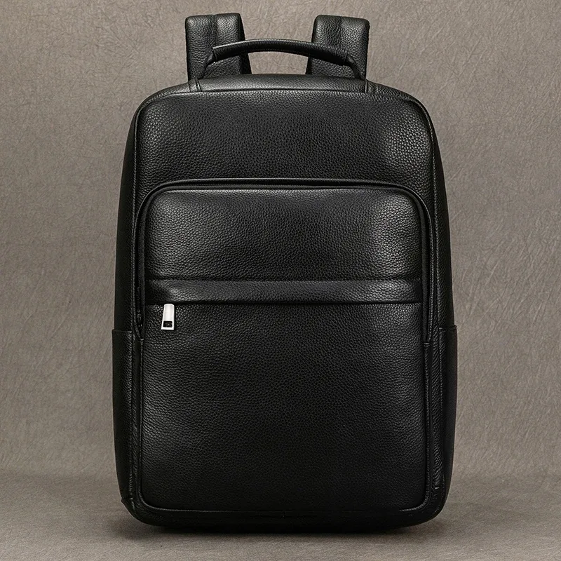 sac d'école en cuir véritable pour hommes femmes sac à dos en peau de vache noire 14 15 16 pouces sacs à dos pour ordinateur portable sac de voyage mâle femme nouveau design