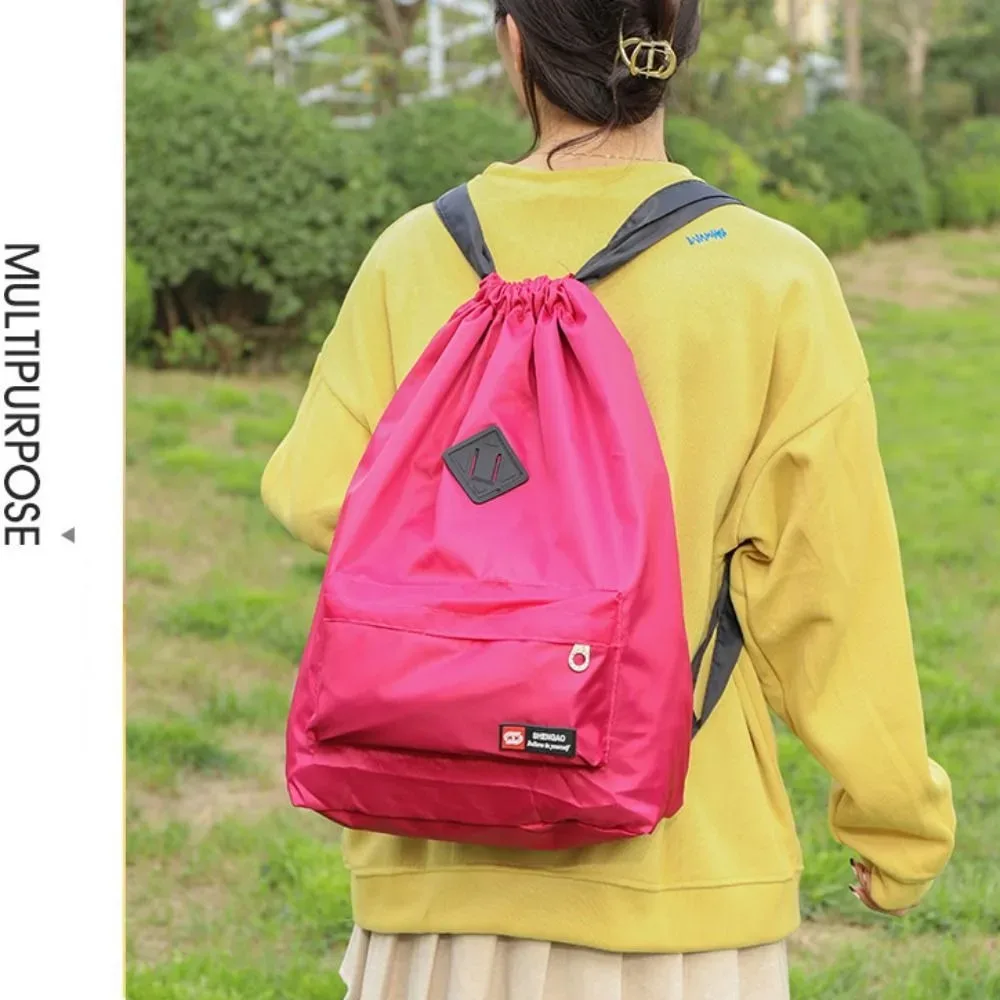 sac à dos tendance en nylon avec cordon de serrage, 5 couleurs, sac à dos polyvalent, grande capacité, sac d'ordinateur lavable pour femmes et hommes