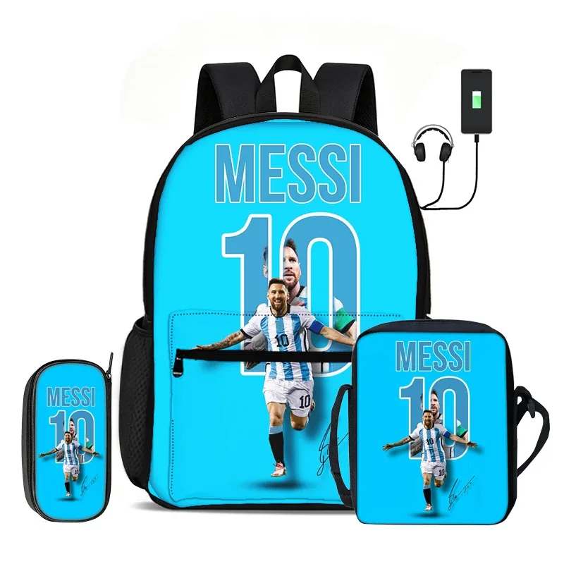 sac dos nylon motif messi bleu rouge jaune sport enfant compartiment informatique bandoulière arquée fermeture éclair