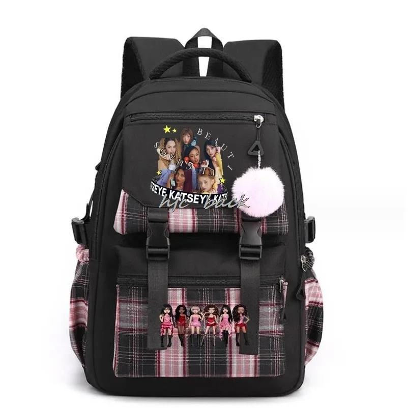 katseye chaud drôle impression sacs d'école adolescentes grande capacité en plein air voyage sac à dos multi-fonction dessin animé étudiants sac à dos