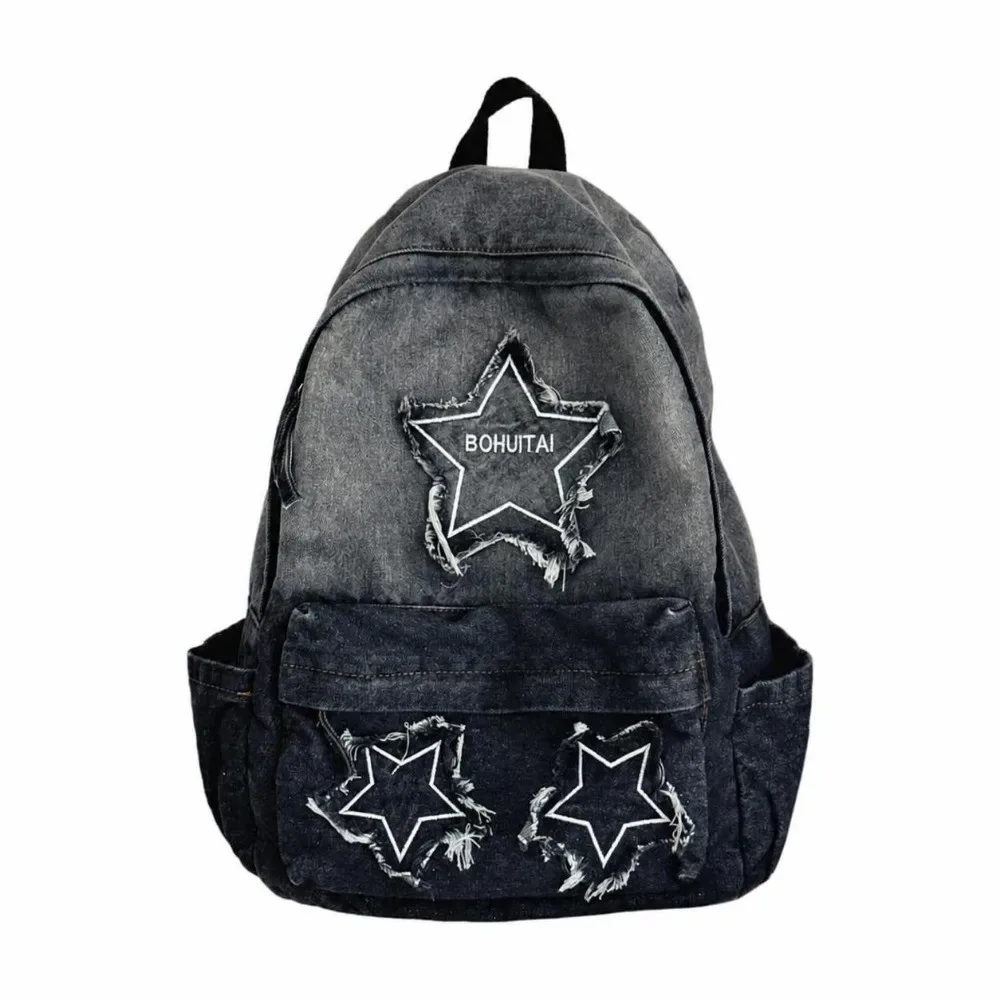 sacs à dos en jean de grande capacité, matériau en jean, structure multi-poches, sac de voyage, sac d'école multifonctionnel pour adolescentes